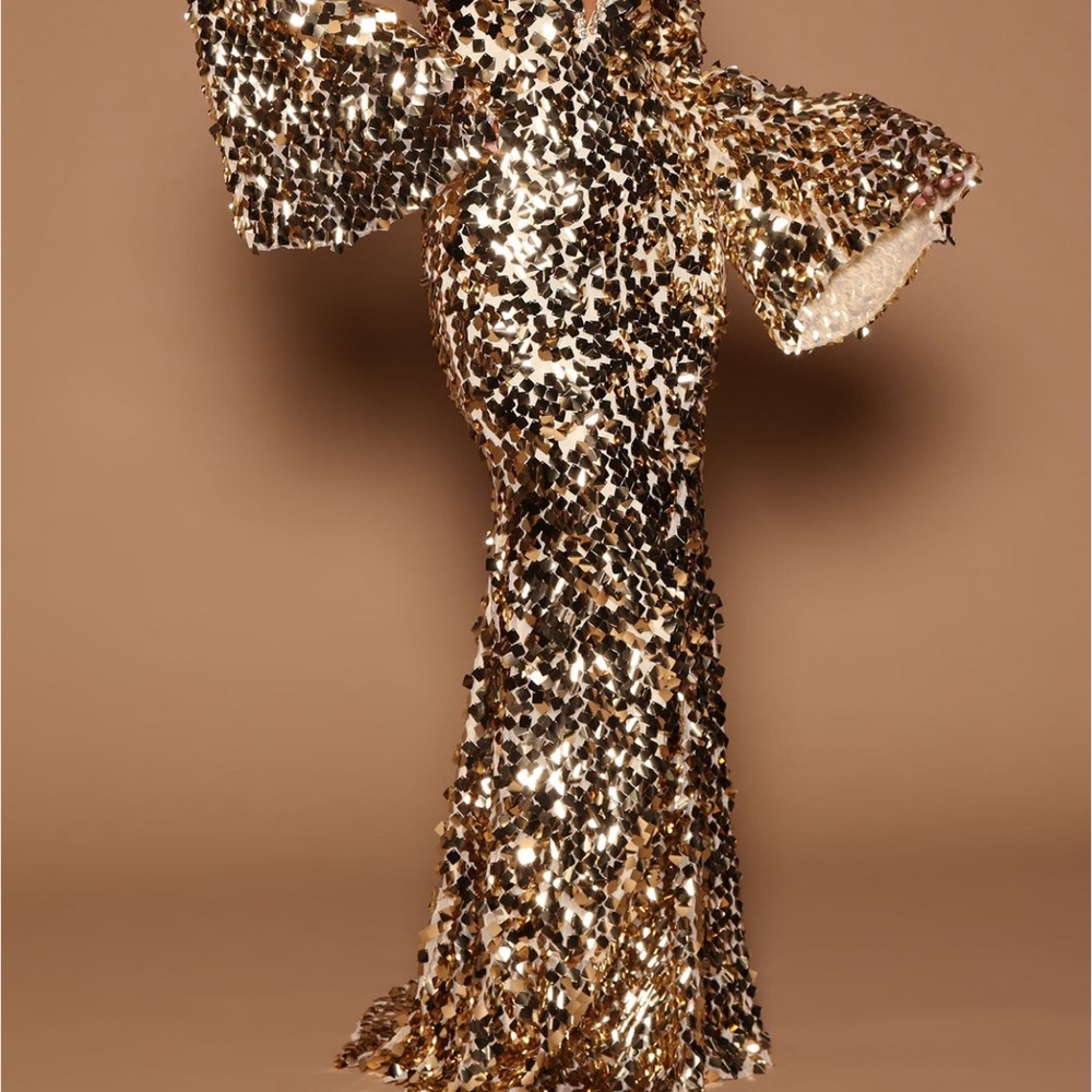 Fashion Nova Gold Sequin Maxi Dress